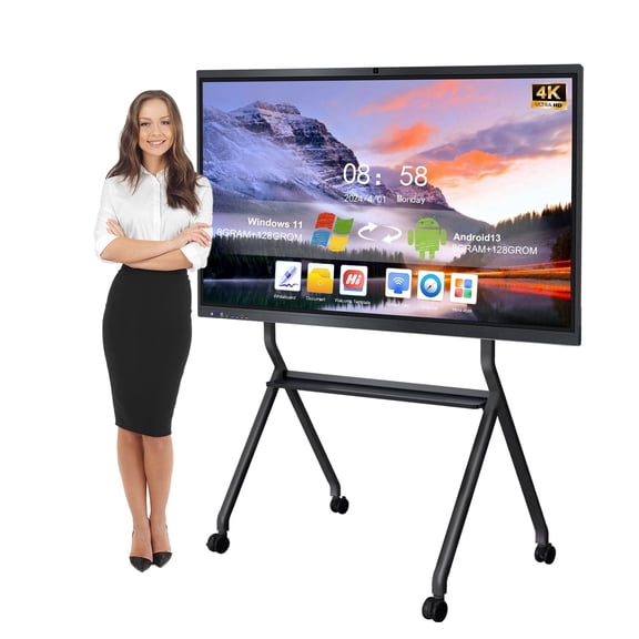 ZPNUZDU 55" Smart Board 4K UHD Touch Screen Digital Electronic Whiteboard, Dual System Interactive Board with 48MP Camera and Wall Mount