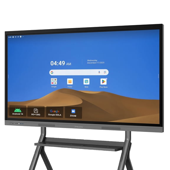 ZPNUZDU 65" 4K UHD Smart Board for Classroom & Office - Google EDLA Certified Interactive Whiteboard with Built-in 50MP AI Camera, Android 14 (8GB+128GB), 40-Point Touch Digital Board