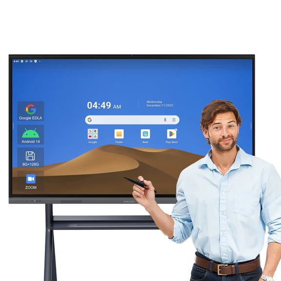 ZPNUZDU 75" 4K UHD Smart Board for Classroom & Office - Google EDLA Certified Interactive Whiteboard with Built-in 50MP AI Camera, Android 14 (8GB+128GB), 40-Point Touch Digital Board