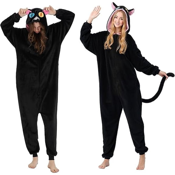 ZPQMNB Black Onesie Pajamas for Women Plush Animal One Piece Cute  Costume Sleepwear Costume