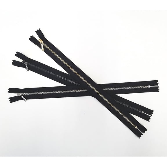 ZPRZ #1 Tiny Shiny Nickel, Shiny Gold & Gunmetal Metal High Quality Black 10" Closed End Zippers (3 pcs/set)