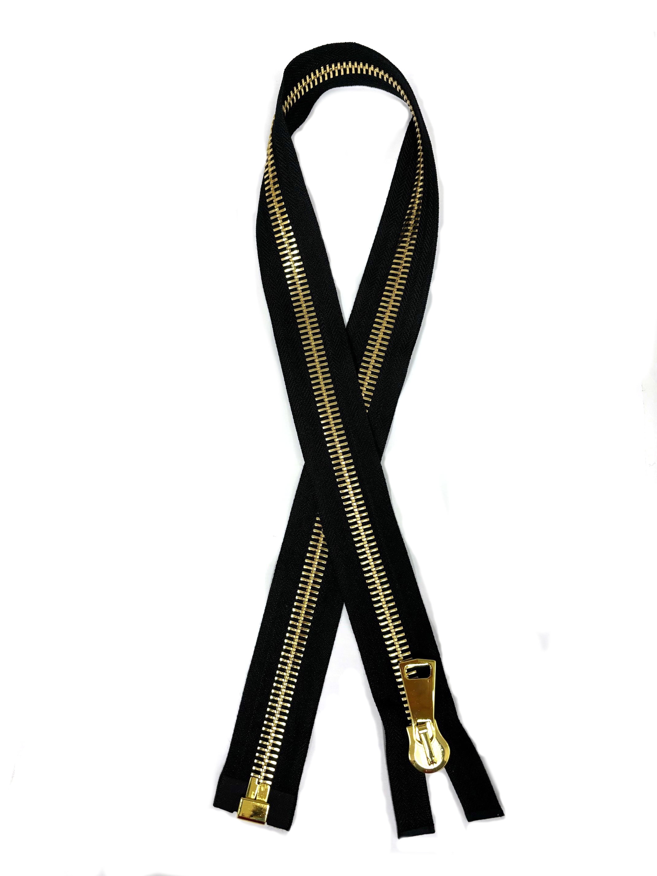 ZPRZ #15 Large & Heavy Shiny Gold Metal High Quality Black 36" Separating Zipper