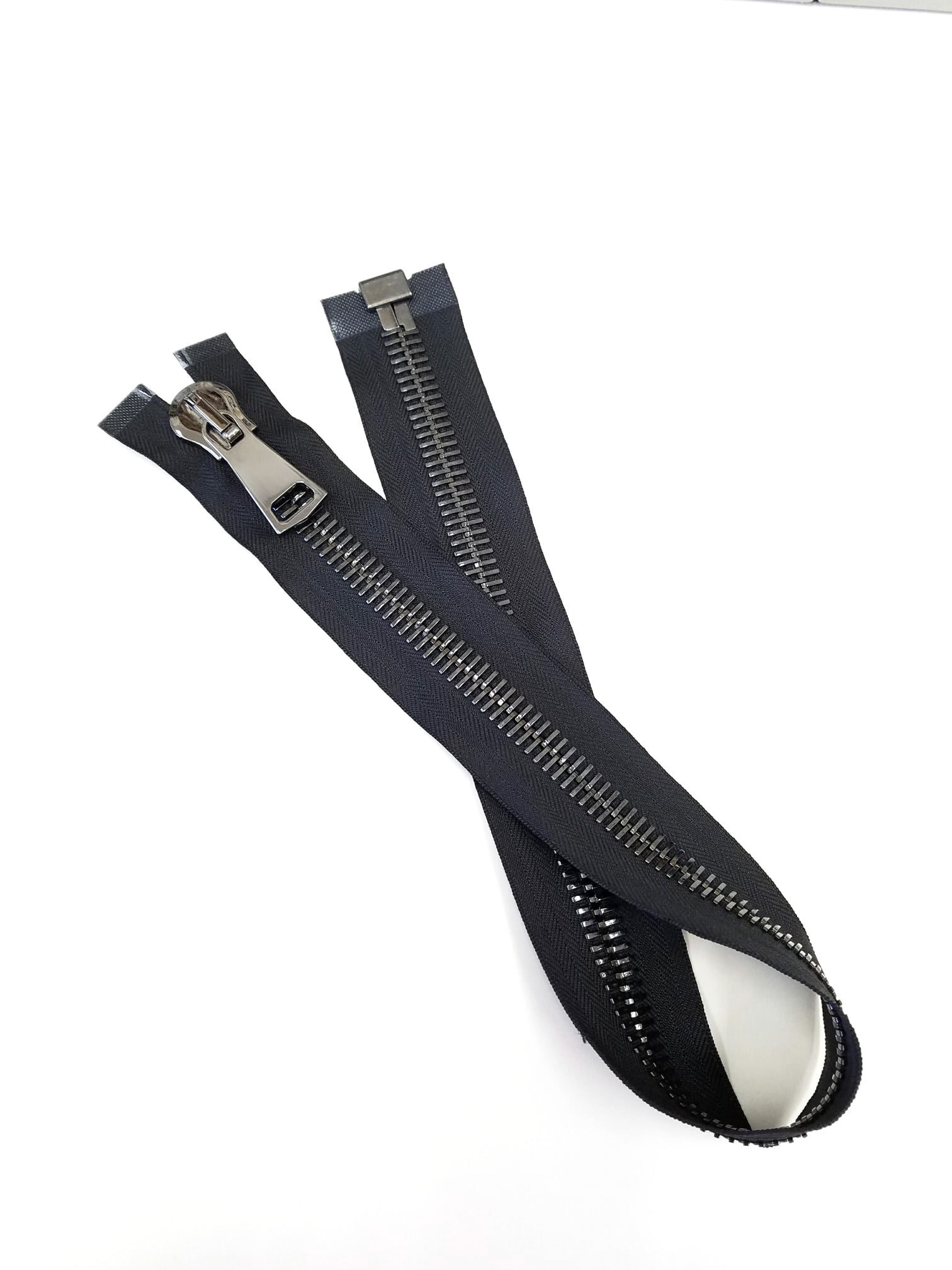 ZPRZ #15 Large & Heavy Shiny Gunmetal Metal High Quality Black 36" Separating Zipper