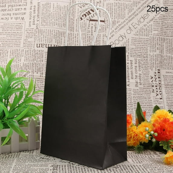 Nimomo 25 PCS Bolsa de Regalo de Papel Kraft Papel Kraft práctico con asa para la Bolsa del Favor del Caramelo de la Boda(Negro)
