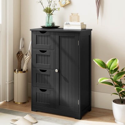 ZPTGL Wooden 4 Drawer Bathroom Floor Cabinet Storage Cupboard 2 Shelves Free Standing