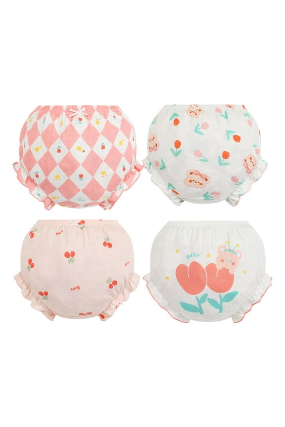 ZPWKLM 4Pcs Baby Washable Reusable Cloth Diapers Underwear Pack For Girl Comfortable Cute Cartoon Briefs Shorts Pants Underwear Trunks Outwear For Baby Infant size 2-3T