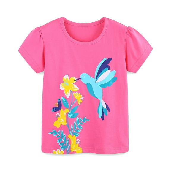 ZPWKLM ZPWKLM T-Shirts For Newborn Short Puff Sleeve Summer Bird Print Cartoon Cute Top For Toddlers size 1-2T