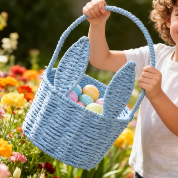 ZPWSHI Easter Bunny Basket Paper Woven Set with Easter Grass Fillers Lightweight Reusable for Egg Hunt Candy and Spring Holiday Decoration Woven Basket (Pink,Blue,White,Yellow,Green)