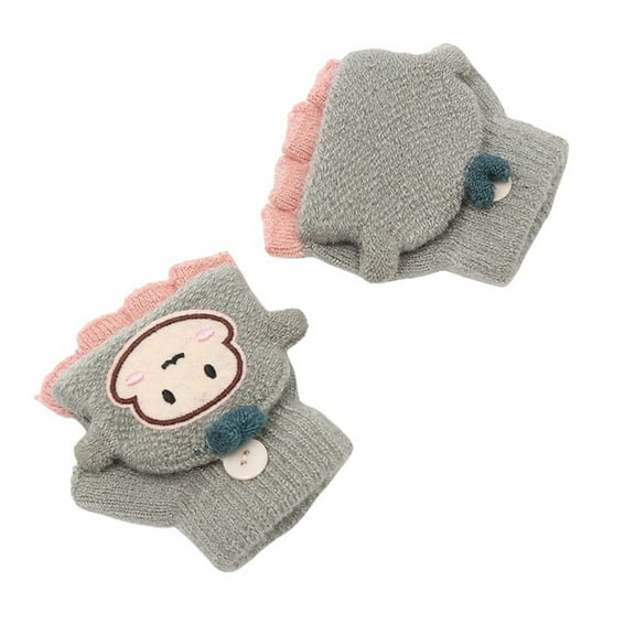 ZPYESWOW Fingerless Gloves Kids Toddler Fingerless Gloves Cartoon Convertible Flip Top Gloves Toddler Kids Winter Wool Knit Fingerless Gloves with Mitten Cover for Girls Boys