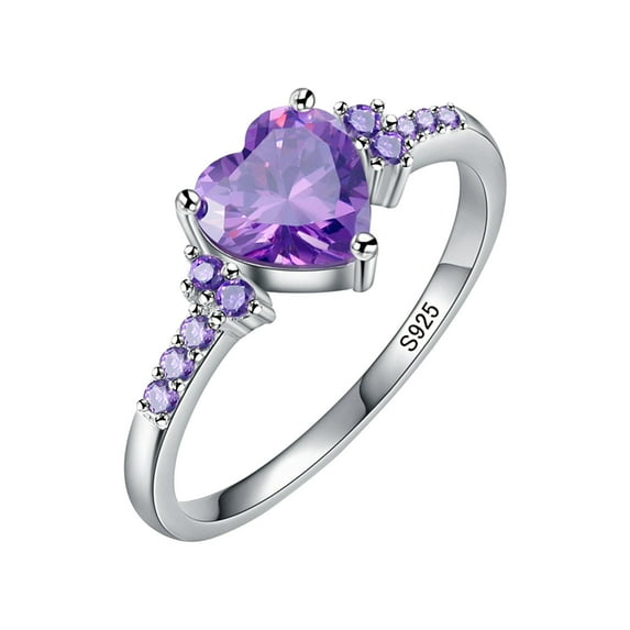 ZPYESWOW Heart Promise Rings for Her Amethyst Heart Promise Ring for Women 925 Sterling Silver Natural Gemstone Birthstone Heart Shape Ring
