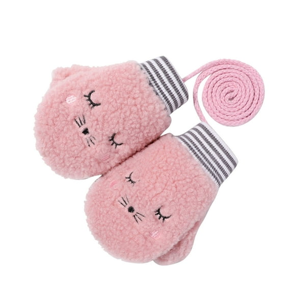 ZPYESWOW Kids Gloves Toddler Mittens with String Cartoon Winter Knit Warm Fleece Lined Snow Gloves Winter Mittens for Kids Kids Winter Gloves