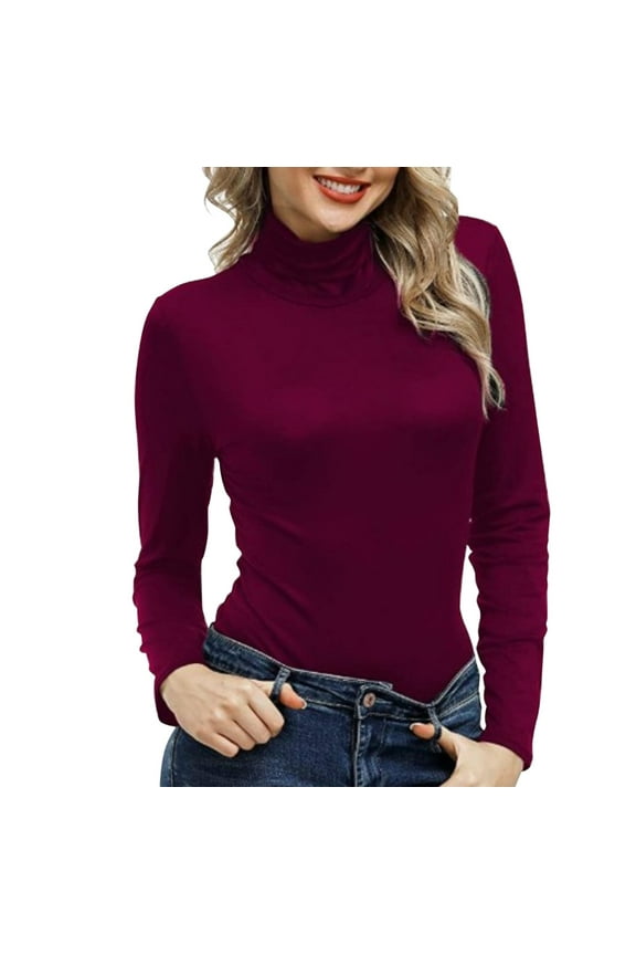 Long Sleeve Shirts for Women PUllover High Neck Tight Fitting Priming Solid Classical Turtle Necks Tops for Women Causal Daily Womens Tops