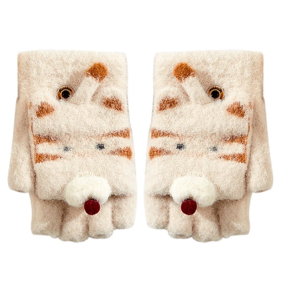 ZPYESWOW Toddler Kids Short Knitted Gloves Winter Thick Fleece Lining Mittens Winter Cute Tiger Clamshell Gloves Kids Gloves Winter for Toddler Boy