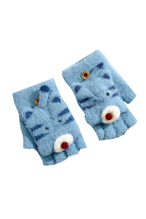 Toddler Kids Short Knitted Gloves Winter Thick Fleece Lining Mittens Winter Cute Tiger Clamshell Gloves Kids Gloves Winter for Toddler Boy