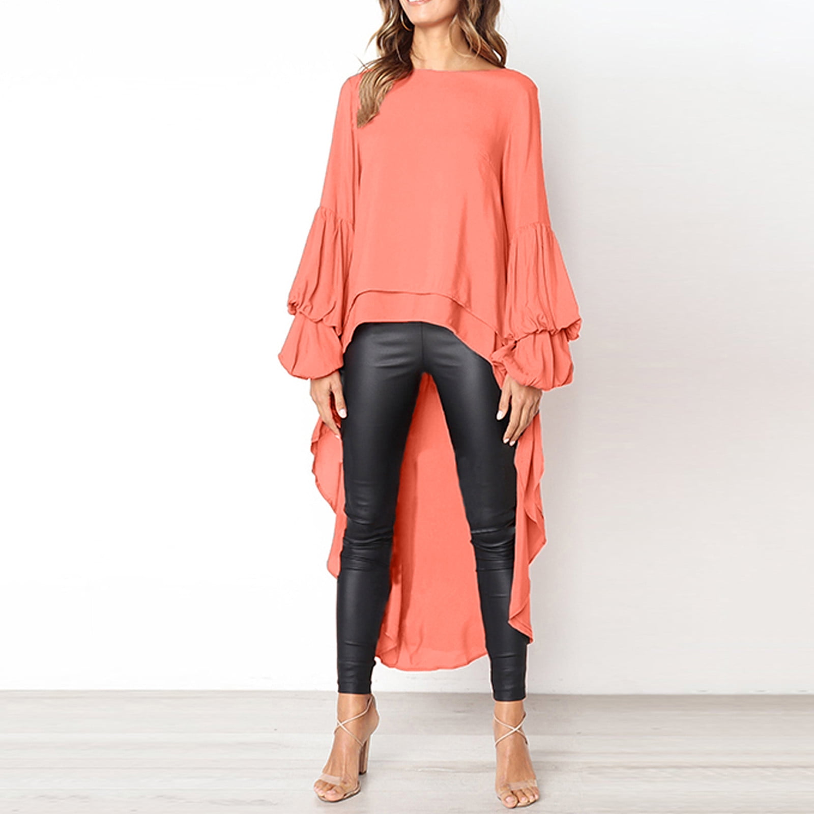 トップス Asymmetry Ruffled Long T-shirt ZPYESWOW-Tuxedo-Tops-Women-