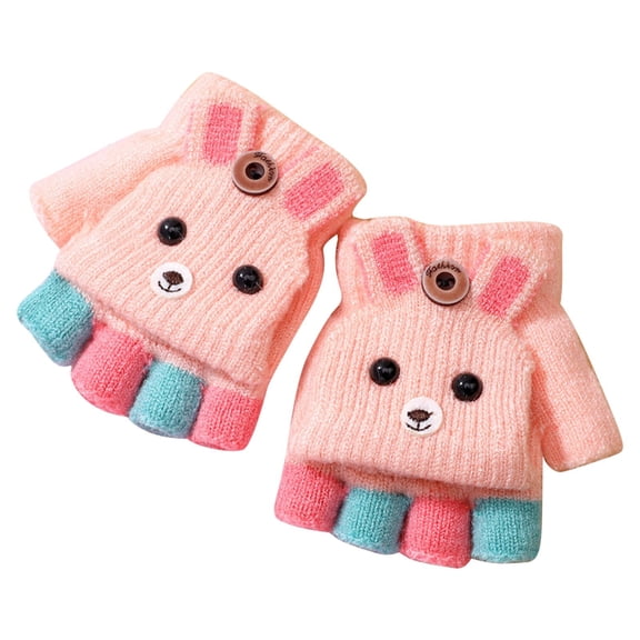ZPYESWOW Winter Mittens for Kids Fingerless Gloves with Mitten Cover Cartoon Convertible Flip Top Gloves Toddler Kids Winter Wool Knit Fingerless Gloves with Mitten Cover