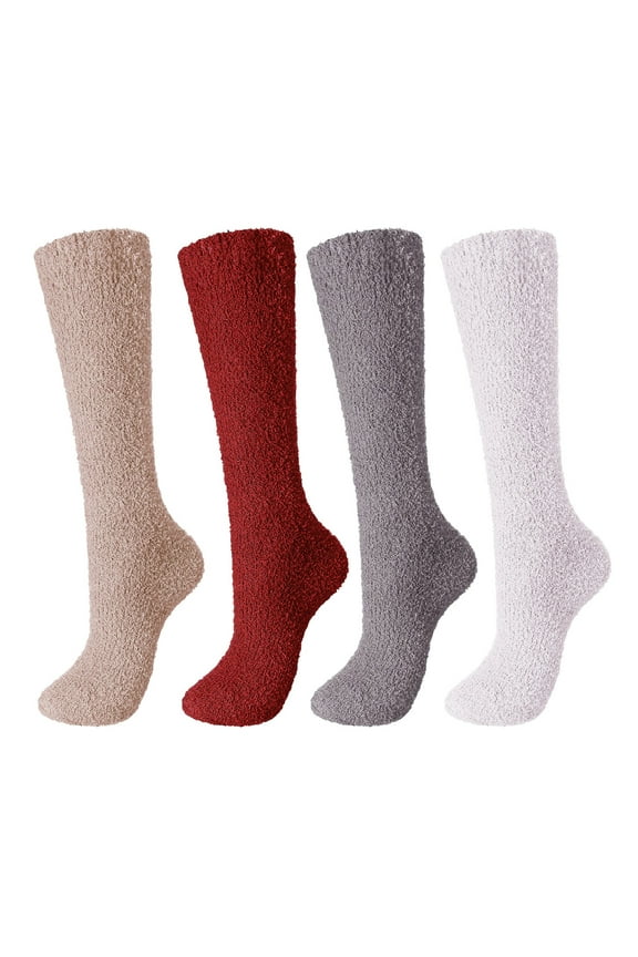 christmas stockings Socks Fuzzy Socks for Women 4 Pairs Knee Fuzzy Socks Soft Warm High Socks Plush Winter Long Socks Assorted Compression Stockings for Women christmas stocking