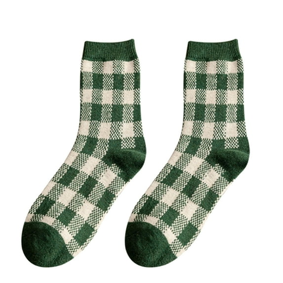 ZPYESWOW christmas stockings Socks Women Green Series Autumn and Winter Socks Mid Tube Thickened Fleece Wool Socks Diamond Plaid Warm Socks Thigh High Stockings for Women