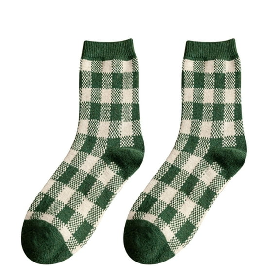 ZPYESWOW christmas stockings Socks Women Green Series Autumn and Winter Socks Mid Tube Thickened Fleece Wool Socks Diamond Plaid Warm Socks Thigh High Stockings for Women
