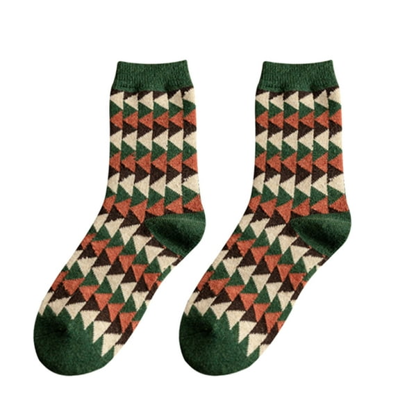 ZPYESWOW christmas stockings Socks Women Green Series Autumn and Winter Socks Mid Tube Thickened Fleece Wool Socks Diamond Plaid Warm Socks Thigh High Stockings for Women