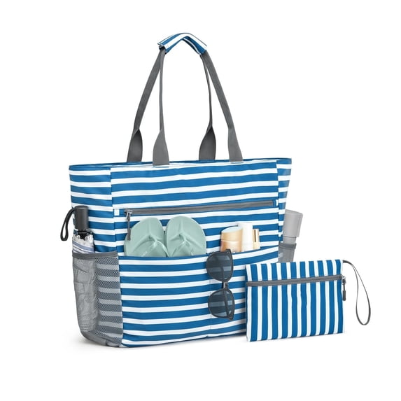 ZPurple Beach Bag, Waterproof Sandproof Beach Tote Bag, 35L Large Capacity Foldable Travel Hand Bag for Women