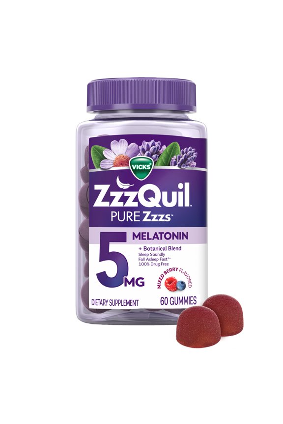 Pure Zzzs Melatonin Gummies, Melatonin 5mg, Sleep Aid, Berry Flavored, 60 Sleep Gummies