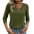 thumbnail image 1 of ZQGJB 3/4 Sleeve Tops for Women Dressy Casual Fall Casual Cut Out Ring Keyhole Neck Tunic Blouse Loose Fit Basic Out Going Tshirts Army Green M, 1 of 6
