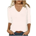thumbnail image 1 of ZQGJB 3/4 Sleeve Tops for Women Solid Color Casual V Neck Summer T-Shirts Trendy Cute Plain Basic Tees Shirt Lightweight Cozy Tunic Blouse Khaki M, 1 of 5