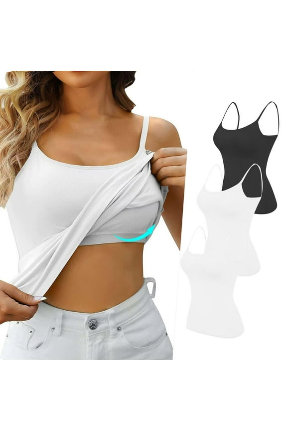 3Pcs in Pack Cotton Shelf Bra Camisoles Top for Women Plus Size Solid Color Adjustable Spaghetti Strap Tank Tops Basic Layer Camis Black&White&White XXXXXXL