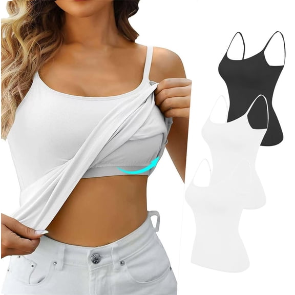 ZQGJB 3Pcs in Pack Cotton Shelf Bra Camisoles Top for Women Plus Size Solid Color Adjustable Spaghetti Strap Tank Tops Basic Layer Camis Black&White&White XXXXXXL