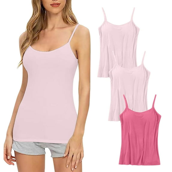 ZQGJB 3Pcs in Pack Cotton Shelf Bra Camisoles Top for Women Plus Size Solid Color Adjustable Spaghetti Strap Tank Tops Basic Layer Camis Hot Pink&Pink&Pink XXL