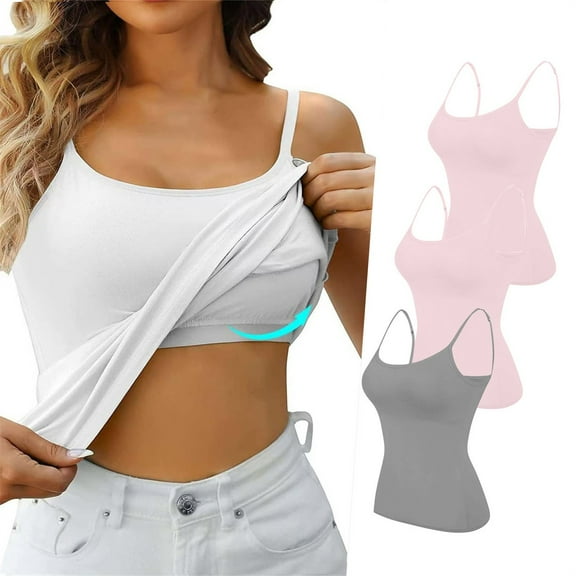 ZQGJB 3Pcs in Pack Cotton Shelf Bra Camisoles Top for Women Plus Size Solid Color Adjustable Spaghetti Strap Tank Tops Basic Layer Camis Pink&Gray&Gray XXXXL