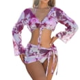 thumbnail image 1 of ZQGJB 4 Piece Bikini Sets for Women, High Cut Tie Dye Swimsuits, Sexy Bathing Suits with Long Sleeved Front Tie Knot Top and Skirt Bikini Set(Purple,XL), 1 of 9