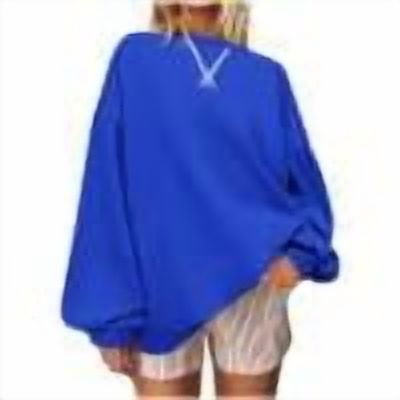 ZQGJB Baggy Sweatshirts for Women Fall Casual Color Block Long Sleeve Oversized Crewneck Y2K Pullover Tops Loose Fit Soft Cotton Workout T-Shirts Blue M
