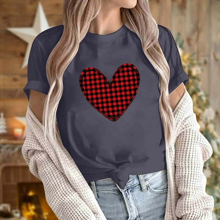 ZQGJB Heart Pattern T Shirts for Women Valentines Day Holiday Tshirts Tops  Casual Summer Short Sleeve Graphic Tees Lightweight Trendy Comfy Blouse(Hot  Pink,S) 