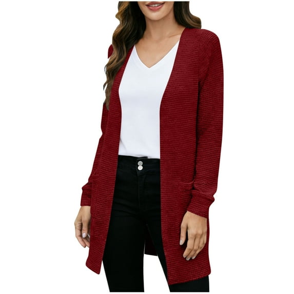 ZQGJB Cardigan Sweaters for Women Lightweight Fall Spring Open Front Long Sleeve Loose Lightweight Knit Sweater Tops Loose Oversized Outwear Coat with Pockets Wine XXL