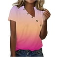 thumbnail image 1 of ZQGJB Casual Button V Neck Henley Tops for Women Tie Dye Gradient Print Summer Short Sleeve Graphic Tunic Blouse Trendy Relaxed Fit Soft Cotton T-Shirts Purple XXXXL, 1 of 5