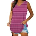 thumbnail image 1 of ZQGJB Casual Striped Print Tank Tops for Women Loose Fit Summer Sleeveless V Neck Tunic Blouse Trendy Flowy Comfy Baggy T-Shirts Hot Pink XXL, 1 of 5