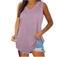 thumbnail image 1 of ZQGJB Casual Striped Print Tank Tops for Women Loose Fit Summer Sleeveless V Neck Tunic Blouse Trendy Flowy Comfy Baggy T-Shirts Pink L, 1 of 5
