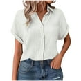 thumbnail image 1 of ZQGJB Casual V Neck Button Down Shirts for Women Loose Lightweight Summer Solid Short Sleeve Blouse Beach Vacation Tees Tops White M, 1 of 5