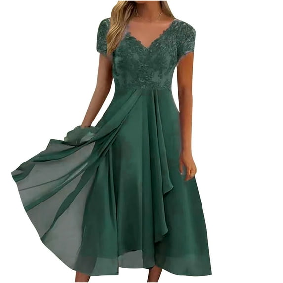 ZQGJB Lace Wedding Guest Dresses for Women Half Sleeve Mother of The Groom Dresse Mother of The Bride Dress Elegant Party Chiffon Formal Evening Dress Y#11-Green S