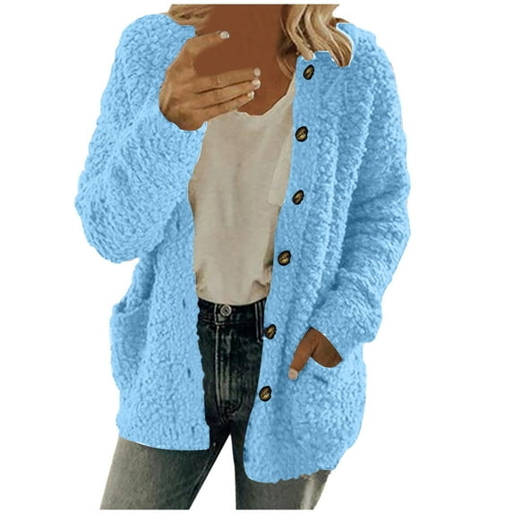 ZQGJB Clearance Womens Oversized Sherpa Fleece Hoodie Jacket Fluffy Coat Winter Fuzzy Zip Up Long Sleeve Casual Hooded Sweatshirt Warm Outwear (Z01-Sky Blue,L)