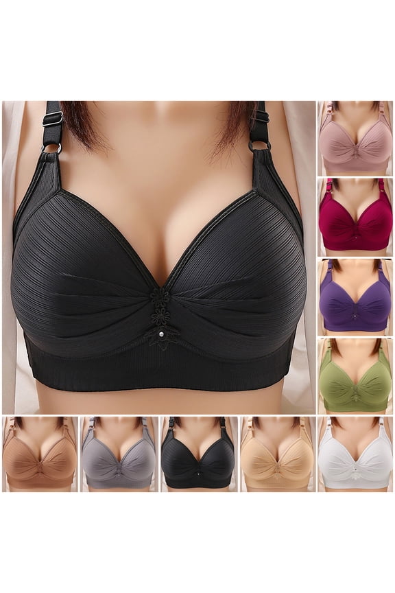 Comfortable Seamless Full Coverage Bra for Women Wireless Push Up Wirefree Bralette Minimizer Bras with Soft Support Regular and Plus Size for Daily Black M