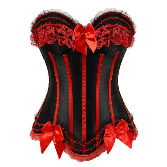 ZQGJB Corset Top Bustier Plus Size Women's Overbust Satin Floral Lace up Trim Renaissance Slimming Gothic Shapewear with Bowknot Decor Red XXXXL