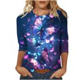 thumbnail image 1 of ZQGJB Cute Butterfly Print Shirts for Women Dressy Casual 3/4 Lenght Sleeve Round Neck Graphic T-Shitrs Top Loose Fit Comfy Tunic Tees Blouse Multicolor#19 XXL, 1 of 6