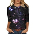 thumbnail image 1 of ZQGJB Cute Butterfly Print Shirts for Women Dressy Casual 3/4 Lenght Sleeve Round Neck Graphic T-Shitrs Top Loose Fit Comfy Tunic Tees Blouse Multicolor#08 L, 1 of 6