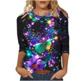 thumbnail image 1 of ZQGJB Cute Butterfly Print Shirts for Women Dressy Casual 3/4 Lenght Sleeve Round Neck Graphic T-Shitrs Top Loose Fit Comfy Tunic Tees Blouse Multicolor#03 XXXL, 1 of 6
