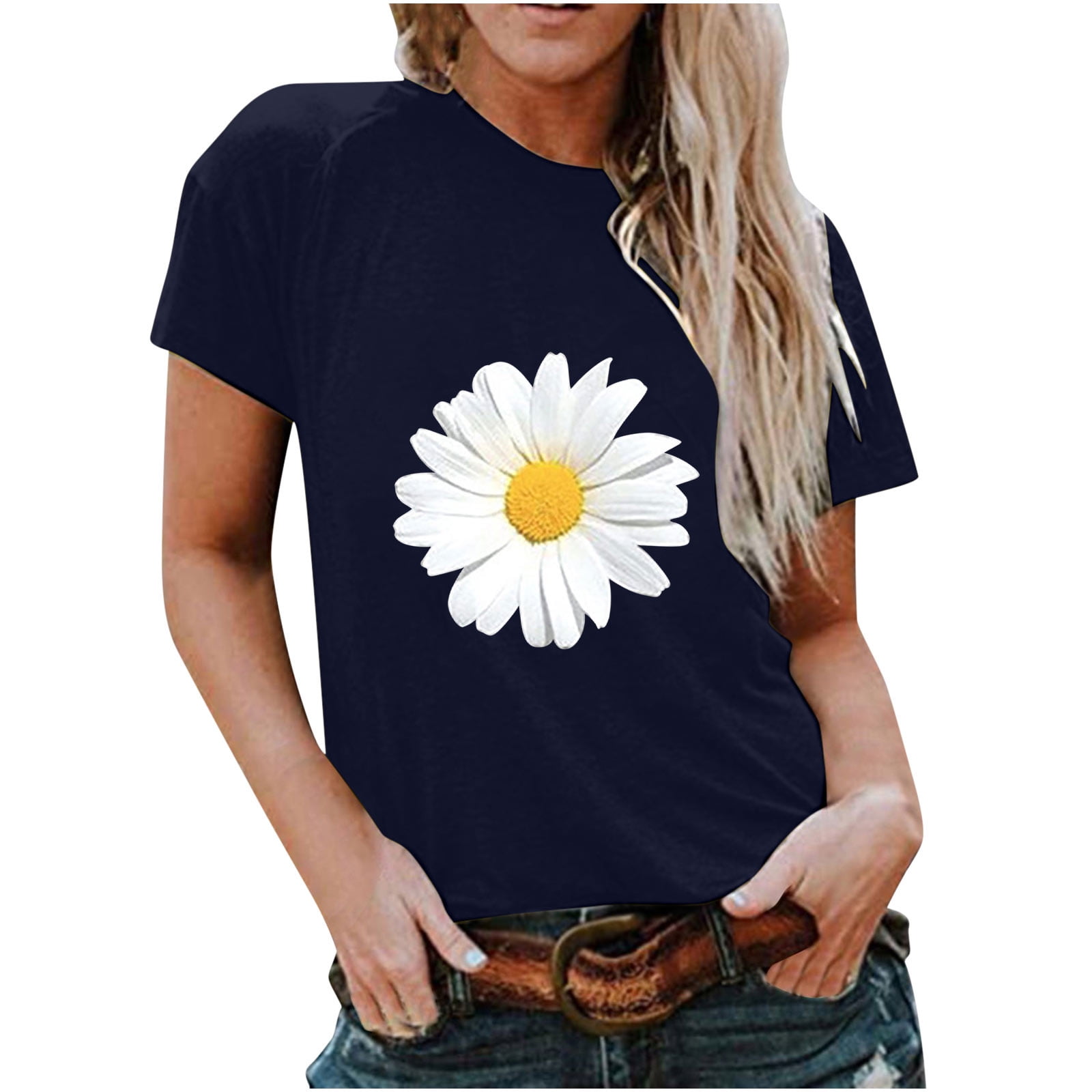 ZQGJB Cute Floral Pattern Print T-Shirts for Women Plus Size Casual ...
