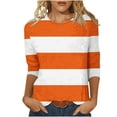 thumbnail image 1 of ZQGJB Cute Tops for Women Plus Size Casual Striped Color Block Print 3/4 Length Sleeve Crewneck Basic Workout Tees Shirt Lightweight Cozy Tunic Blouse Orange M, 1 of 5