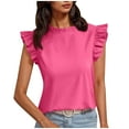 thumbnail image 1 of ZQGJB Cute Womens Tops Elegant Summer High Neck Ruffle Trim Solid Color Basic Cap Sleeve Tunic Shirts Boho Blouses Hot Pink L, 1 of 7